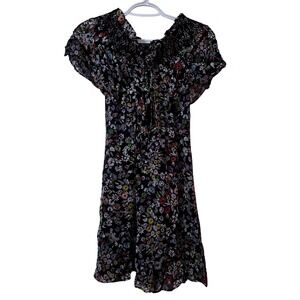 Rebecca Minkoff Jerry Dress Balboa Garden Print Black Floral Smocked Midi Size 8